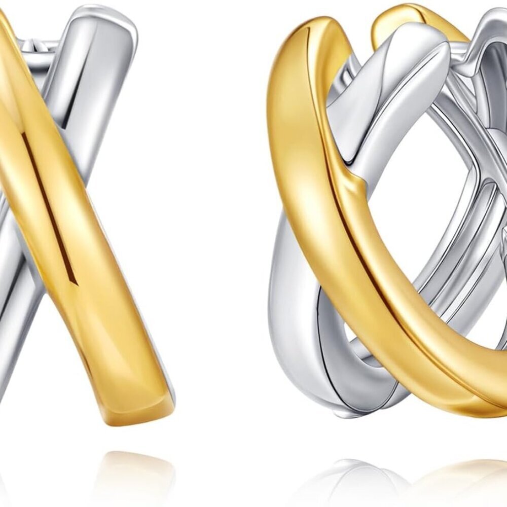 Two Tone Hoop Earrings Copper Gold Silver X-Shaped Lightweight Gift
